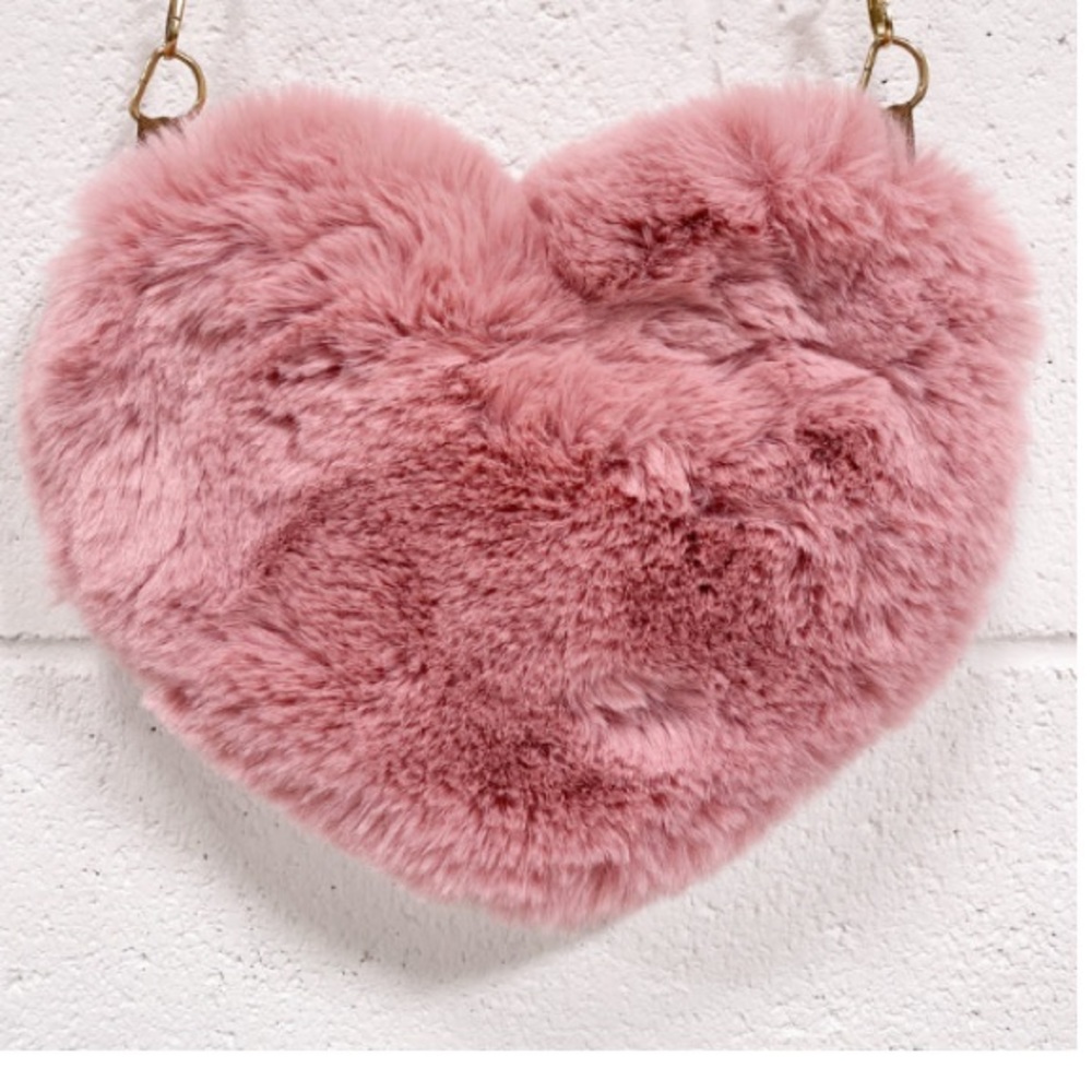 Heart Crossbody faux fur Rose Pink gold chain strap Little girls Easter purse